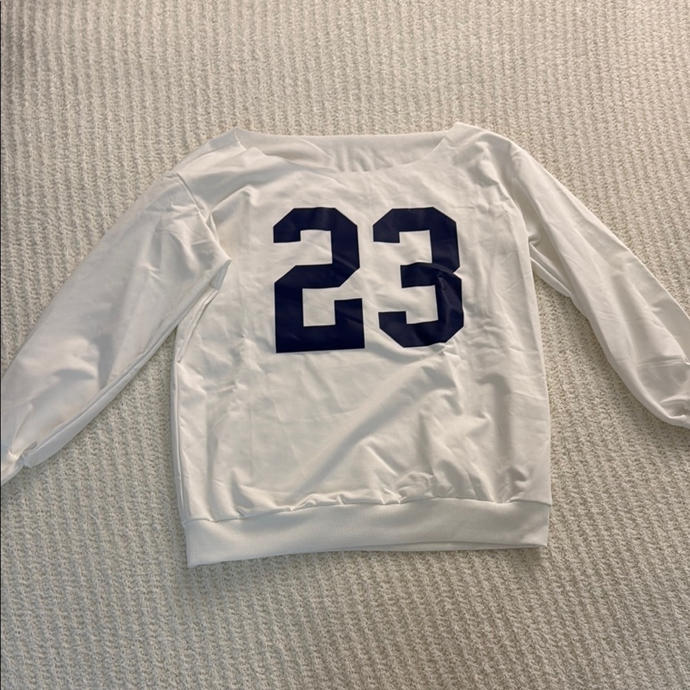 White Sweatshirt with Blue Number 23